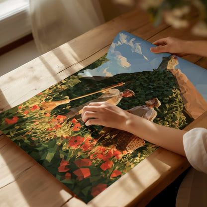 Gardeners Compare Notes Poster | Cream and Poppy Low Poly Art Print | Cottagecore Wall Art — print detail on fine art paper