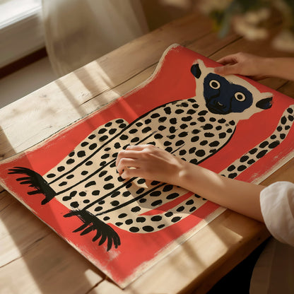 spotted-lemur Poster | Black and Ochre Screen Print Art Print | Kids Room Wall Art — print detail on fine art paper