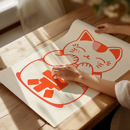 Maneki-neko Cat Poster | Wildlife Art Print — print detail on fine art paper
