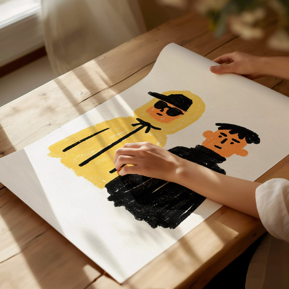 Yellow Hood Black Poster | Yellow and Black Illustrative Art Print | Streetwear Wall Art — print detail on fine art paper