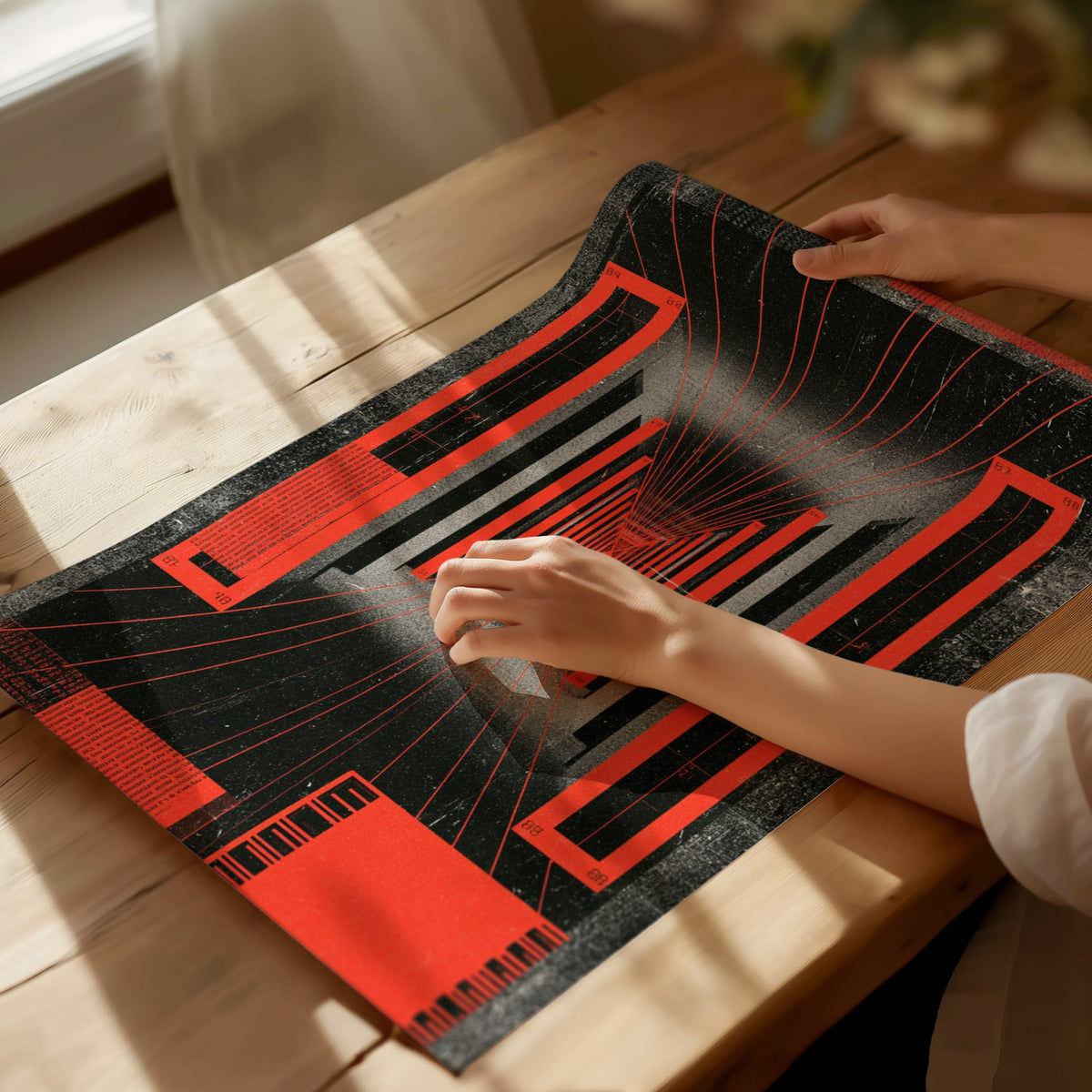 Corridor Radiates Red Poster | Red and Black Screen Print Art Print | Brutalist Wall Art — print detail on fine art paper