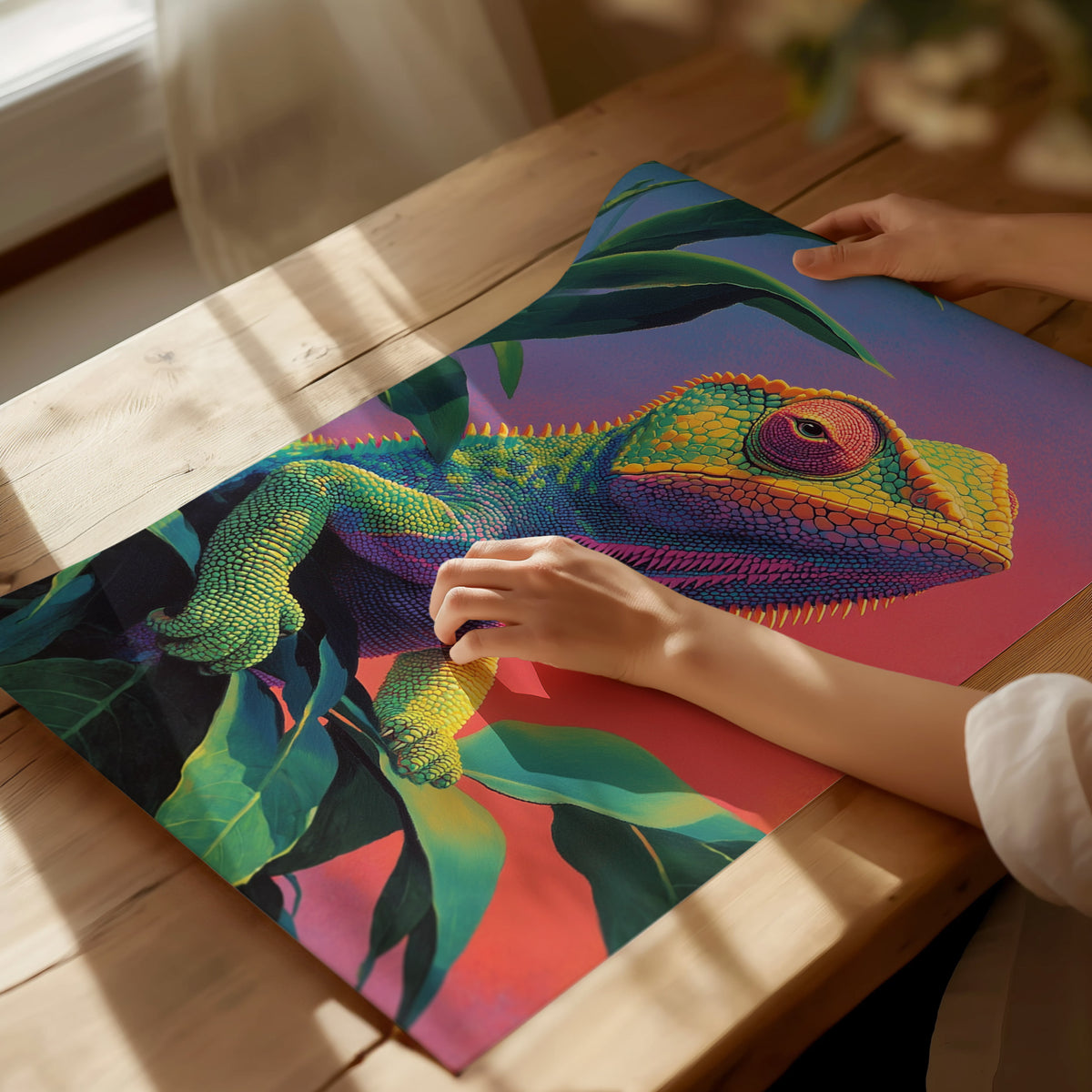 Psychadelic Chameleon Poster | Animals Art Print — print detail on fine art paper