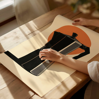 Espresso Machine Icon Poster | Burnt Orange Minimalism Art Print | Kitchen Wall Art — print detail on fine art paper
