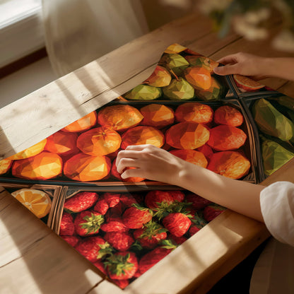 Fruit Stand Overhead Poster | Bold Citrus Low Poly Art Print | Kitchen Wall Art — print detail on fine art paper