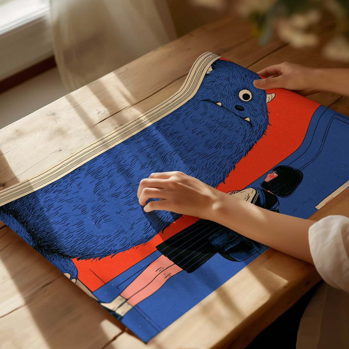 Monster Watches Class Poster | Blue and Orange Illustrative Art Print | Kids Room Wall Art — print detail on fine art paper