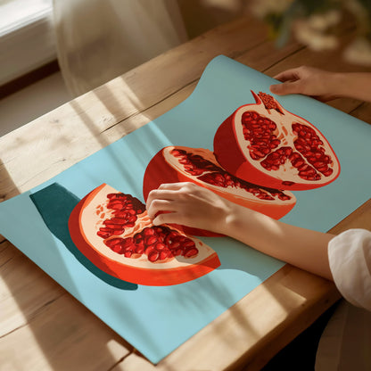 Pomegranate Towers Poster | Navy and Hot Illustrative Art Print | Kitchen Wall Art — print detail on fine art paper