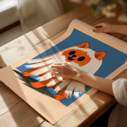 Ghost Dog Poster | Orange and Cobalt Illustrative Art Print | Kids Room Wall Art — print detail on fine art paper