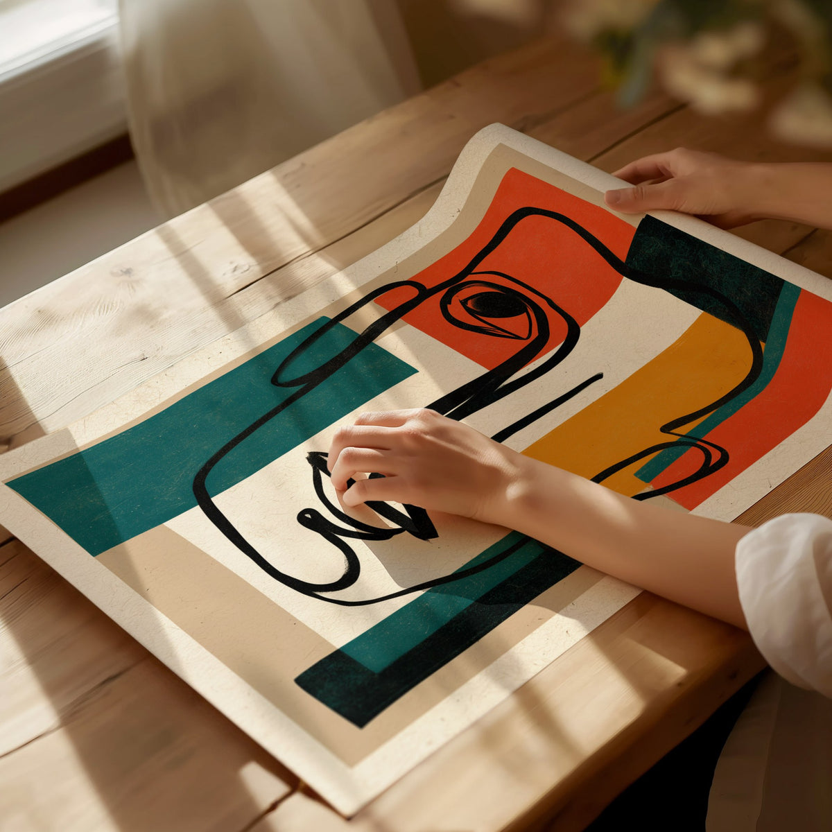 Face Holds Color Poster | Orange and Red Abstract Art Print | Modern Minimalist Wall Art — print detail on fine art paper