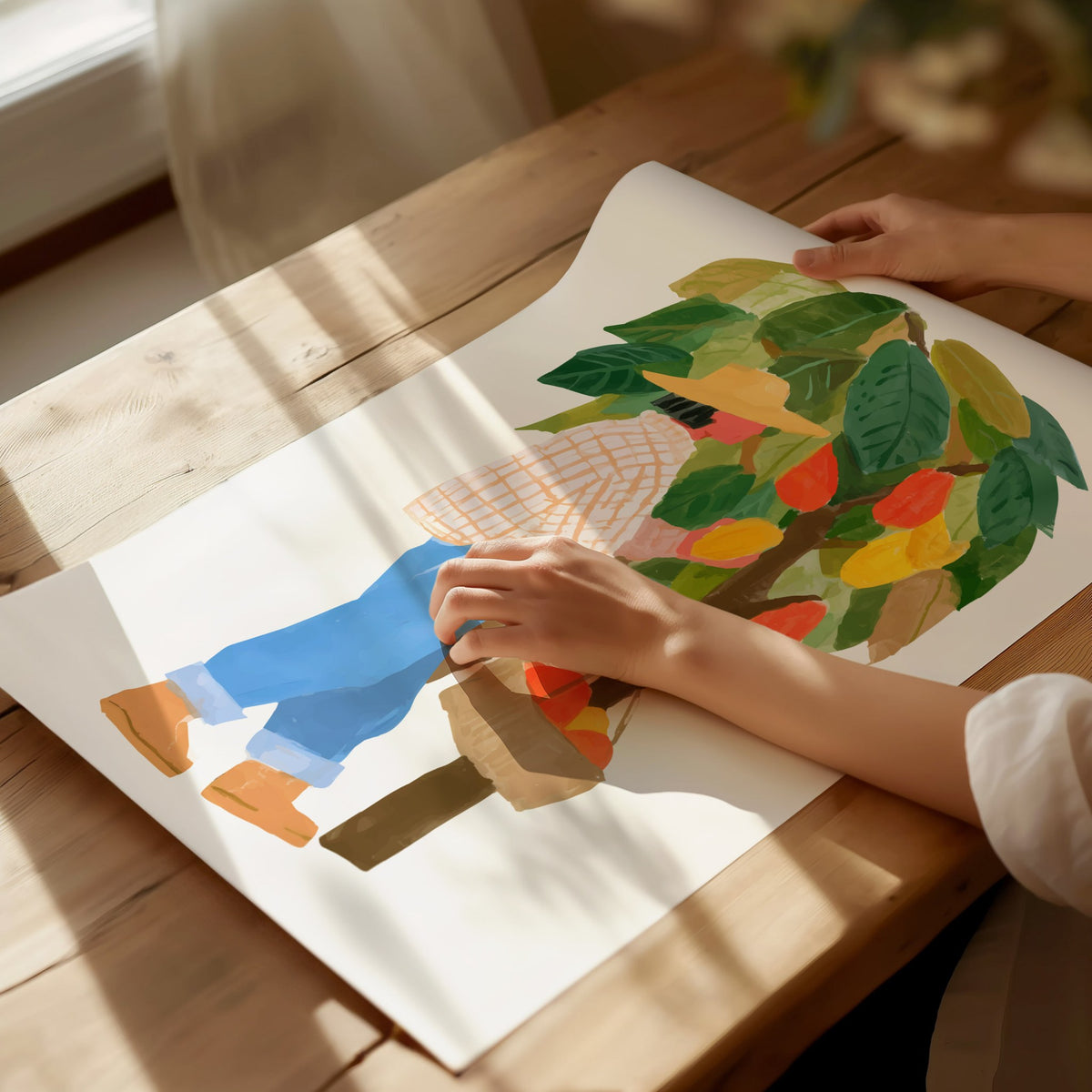 Cocoa Harvest Walk Poster | Illustrative Art Print — print detail on fine art paper