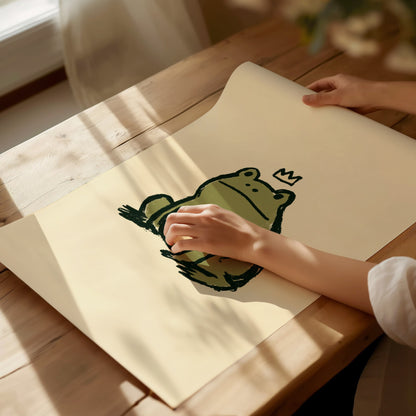 Frog Rules Poster | Olive and Cream Illustrative Art Print | Kids Room Wall Art — print detail on fine art paper