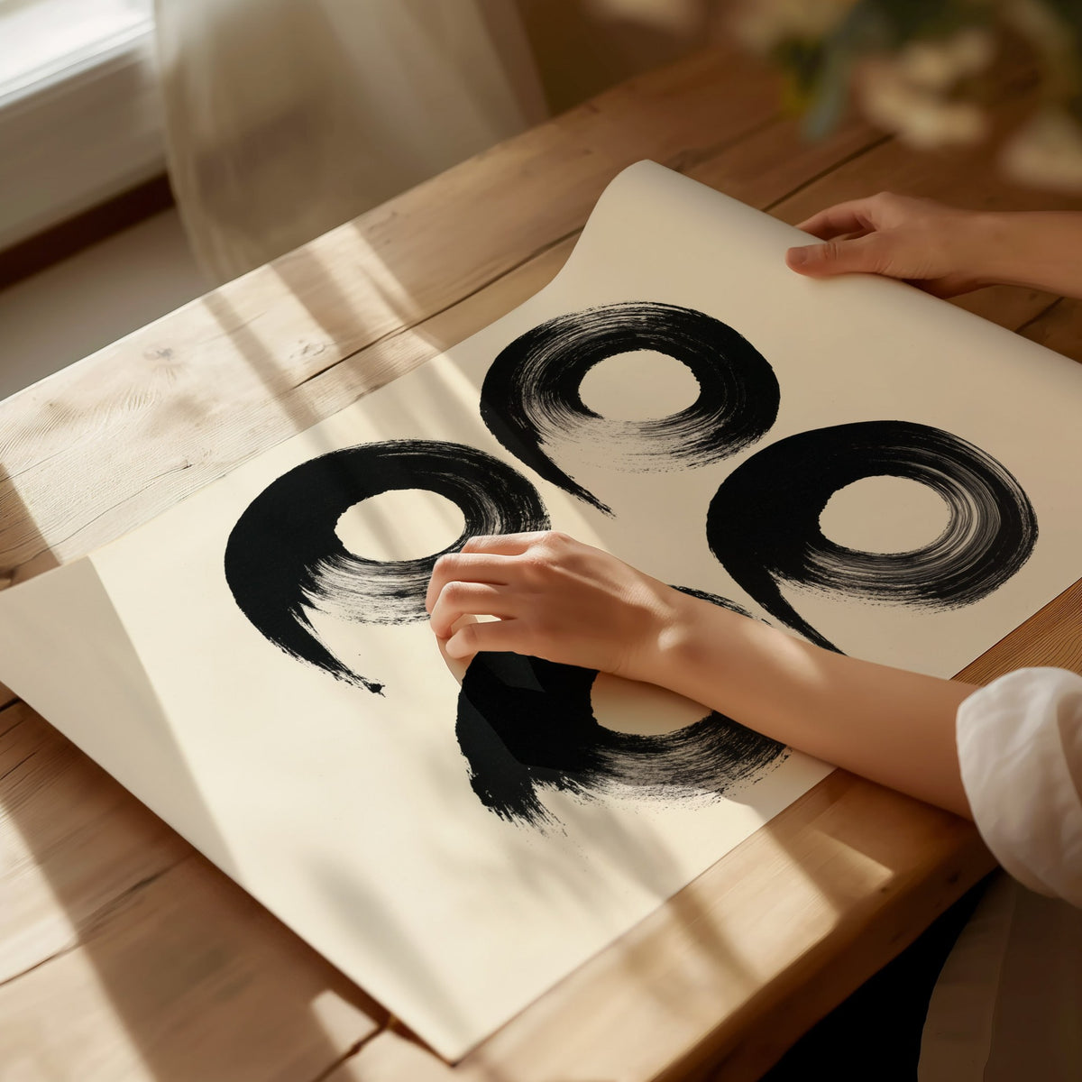 Four Organic Symbols Poster | Black and Cream Minimalism Art Print | Minimalist Wall Art — print detail on fine art paper