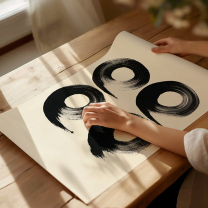 Four Organic Symbols Poster | Black and Cream Minimalism Art Print | Minimalist Wall Art — print detail on fine art paper