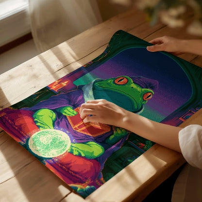 Frog Sees Fortune Poster | Purple and Teal Pixel Art Print | Dark Fantasy Wall Art — print detail on fine art paper