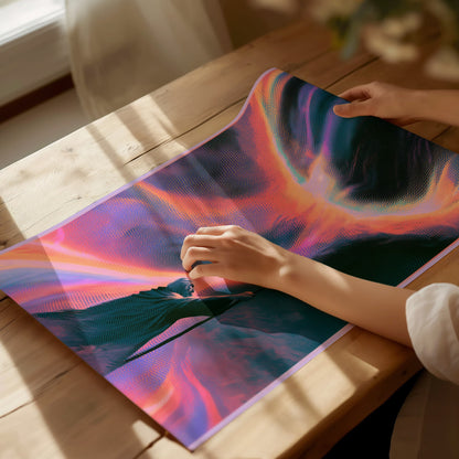 Wizard Channels Phoenix Poster | Cyan and Magenta Screen Print Art Print | Dark Fantasy Wall Art — print detail on fine art p