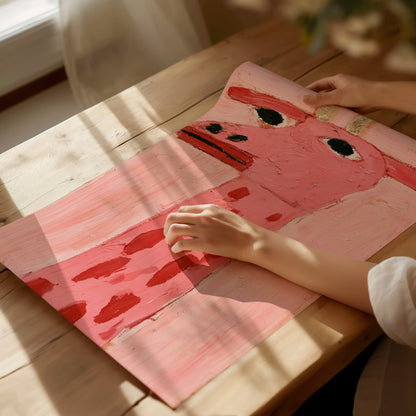 pink-giraffe-portrait Poster | Pink and Cream Oil Painting Art Print | Kids Room Wall Art — print detail on fine art paper