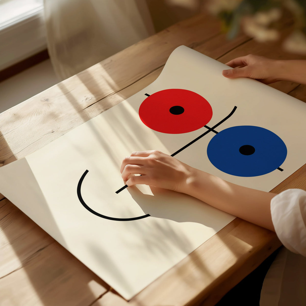 Red Blue Smile Poster | Red and Blue Minimalism Art Print | Modernist Wall Art — print detail on fine art paper