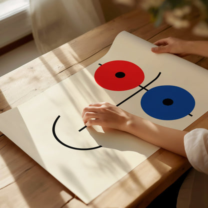Red Blue Smile Poster | Red and Blue Minimalism Art Print | Modernist Wall Art — print detail on fine art paper