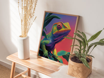 Psychadelic Chameleon Poster | Animals Art Print — styled in an interior