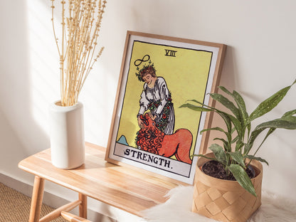 Strength Poster | Tarot Art Print — styled in an interior