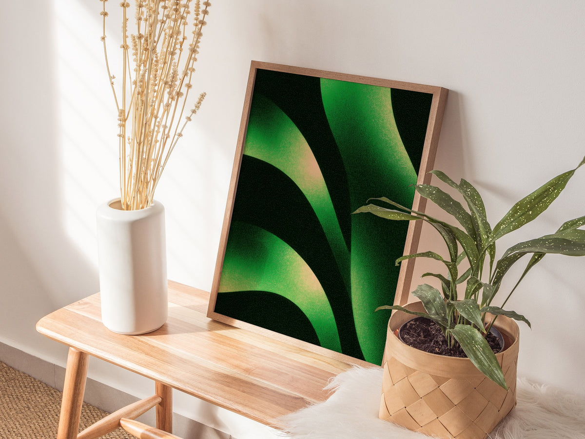 Sorrel Leaf Curves Poster | Lime and Black Illustrative Art Print | Kitchen Wall Art — styled in an interior