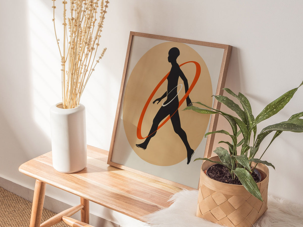 Hula Loop Poster | Coral and Orange Minimalism Art Print | Minimalist Wall Art — styled in an interior