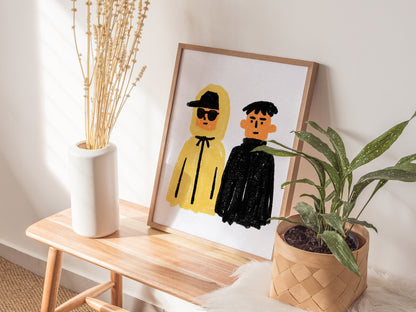 Yellow Hood Black Poster | Yellow and Black Illustrative Art Print | Streetwear Wall Art — styled in an interior