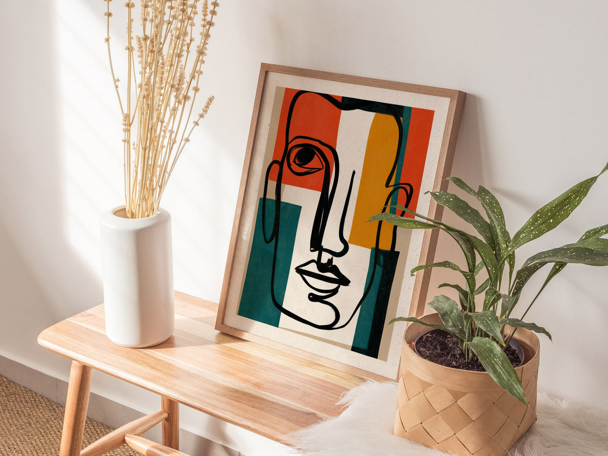 Face Holds Color Poster | Orange and Red Abstract Art Print | Modern Minimalist Wall Art — styled in an interior