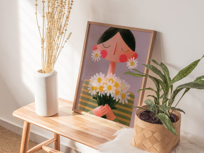 Daisy Earrings Poster | Sage and Butter Cute Art Print | Editorial Wall Art — styled in an interior