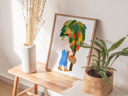 Cocoa Harvest Walk Poster | Illustrative Art Print — styled in an interior