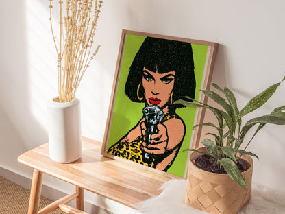 She Means Business Poster | Lime and Yellow Screen Print Art Print | Bold Maximalist Wall Art — styled in an interior