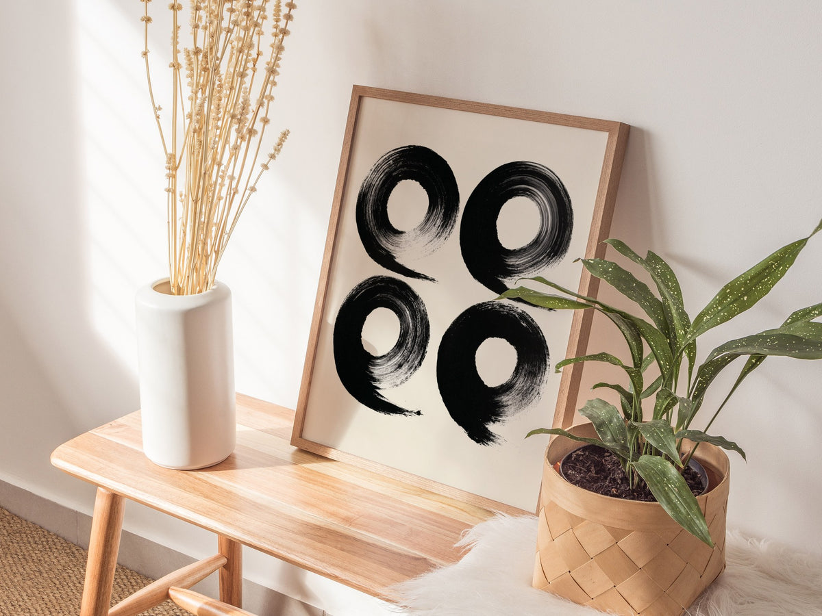 Four Organic Symbols Poster | Black and Cream Minimalism Art Print | Minimalist Wall Art — styled in an interior