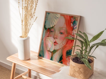 Fan Hides Everything Poster | Orange and Blue Oil Painting Art Print | Coastal Wall Art — styled in an interior