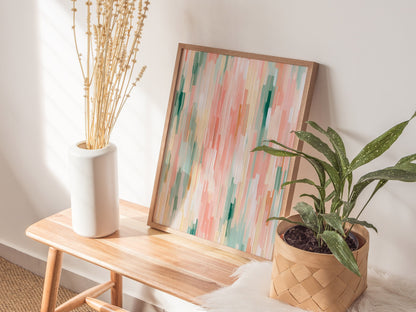Drifting Color Fields Poster | Rose and Sage Oil Painting Art Print | Minimalist Wall Art — styled in an interior
