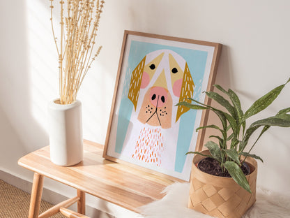 Golden Ears Poster | Mustard and Pink Illustrative Art Print | Kids Room Wall Art — styled in an interior