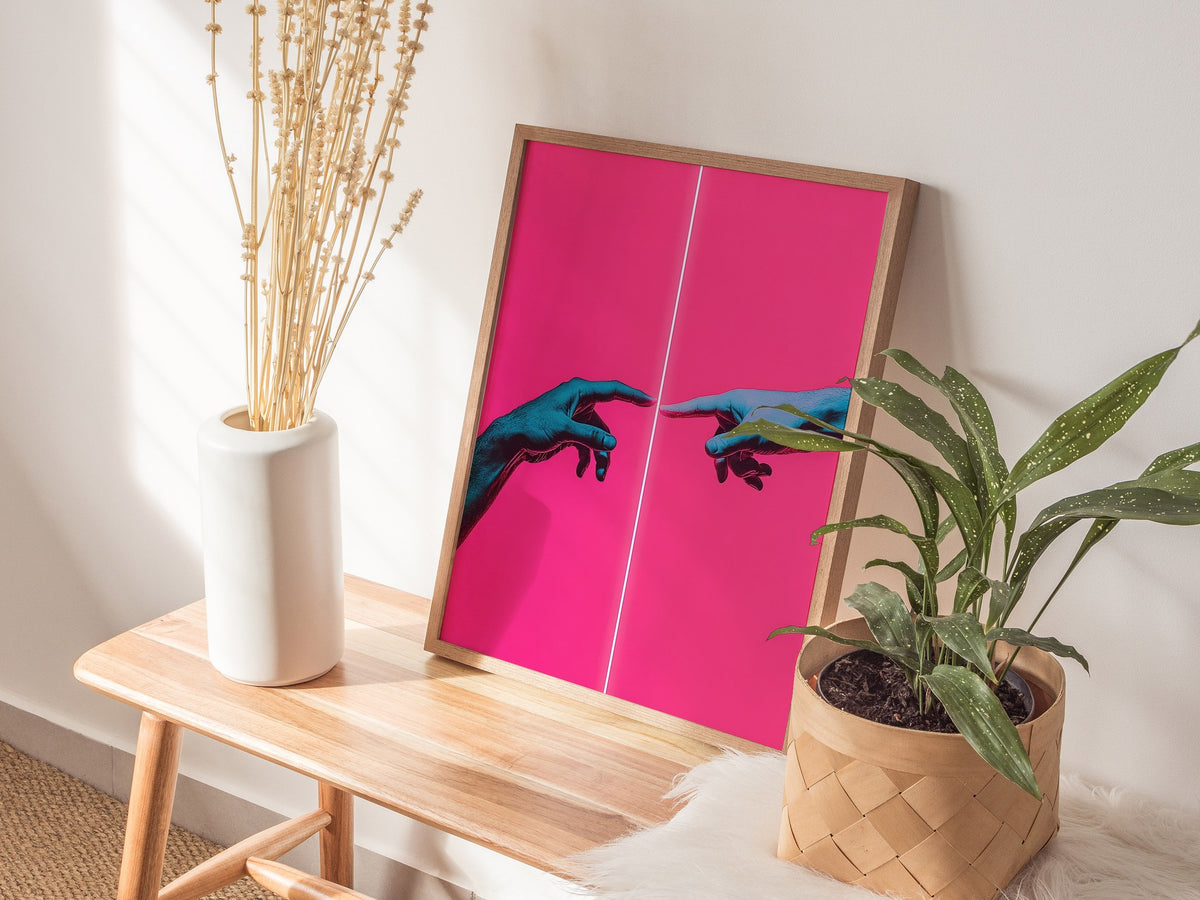 Neon Michelangelo Poster | Artistic Art Print — styled in an interior