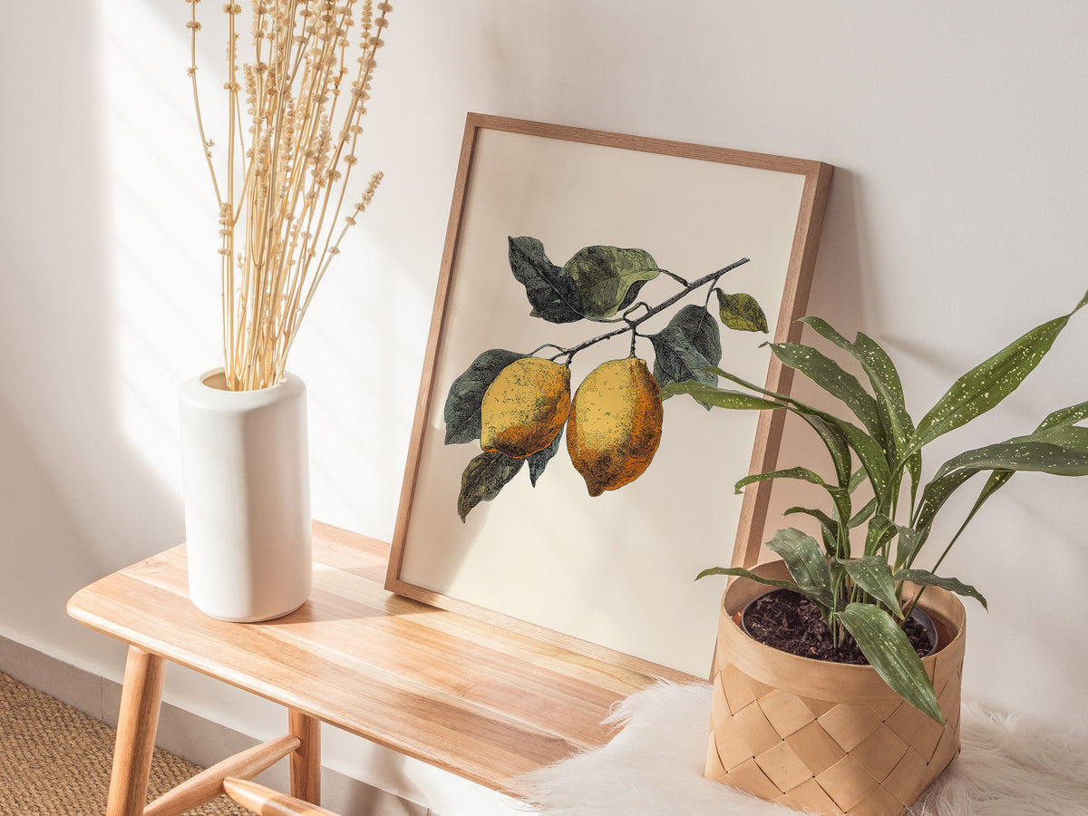 Lemons 01 Poster | Floral and Plants Art Print — styled in an interior