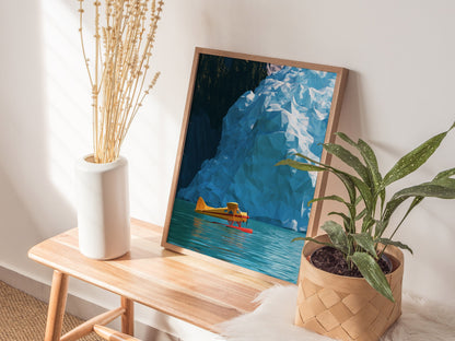 Seaplane Parks Glacier Bay Poster | Yellow and Turquoise Low Poly Art Print | Aviation Wall Art — styled in an interior