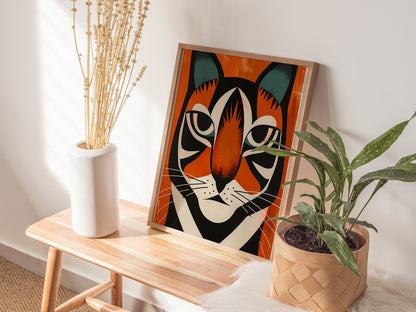 Tiger Stripes Poster | Orange and Teal Flat Design Art Print | Kids Room Wall Art — styled in an interior