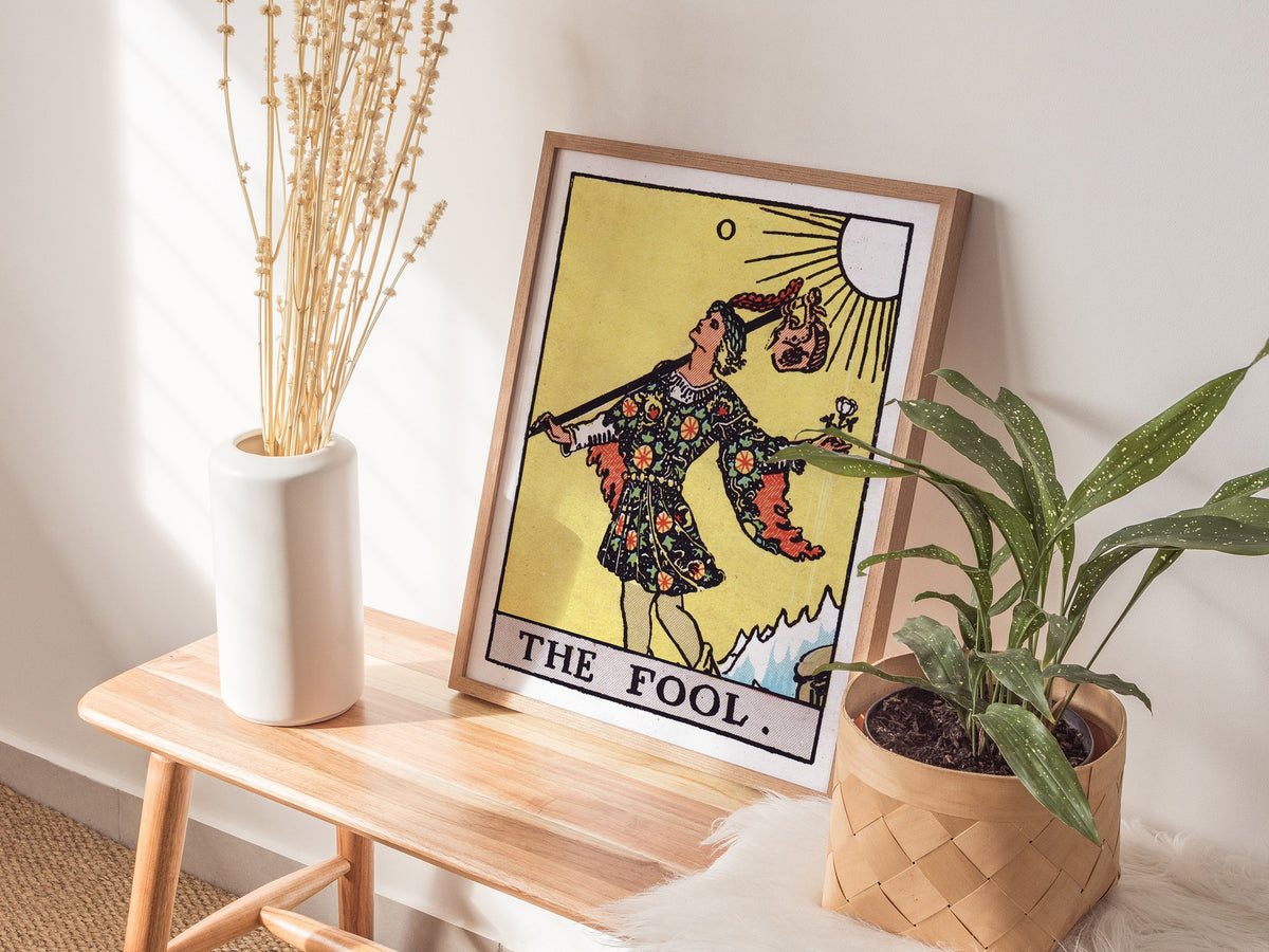 The Fool Poster | Tarot Art Print — styled in an interior