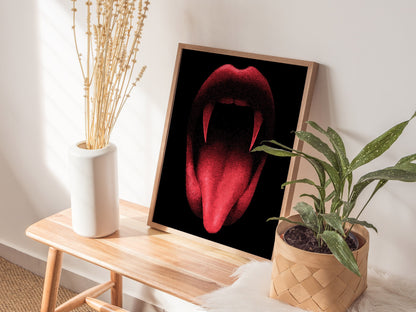 Vampire Smile Poster | Pen and Ink Art Print — styled in an interior