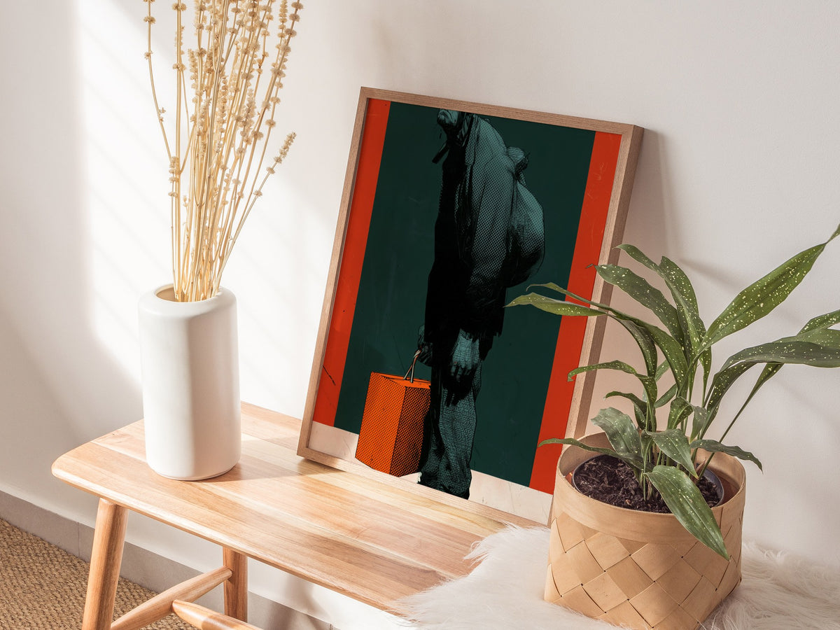 Courier Carries Weight Poster | Teal and Orange Screen Print Art Print | Dark Fantasy Wall Art — styled in an interior