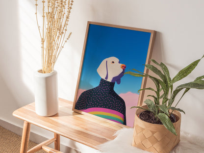 Rainbow Dog Sweater Poster | Kids Art Print — styled in an interior