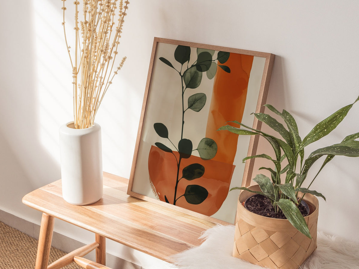 eucalyptus-and-ochre-arc Poster | Eucalyptus and Ochre Minimalism Art Print | Minimalist Wall Art — styled in an interior