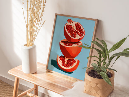 Pomegranate Towers Poster | Navy and Hot Illustrative Art Print | Kitchen Wall Art — styled in an interior