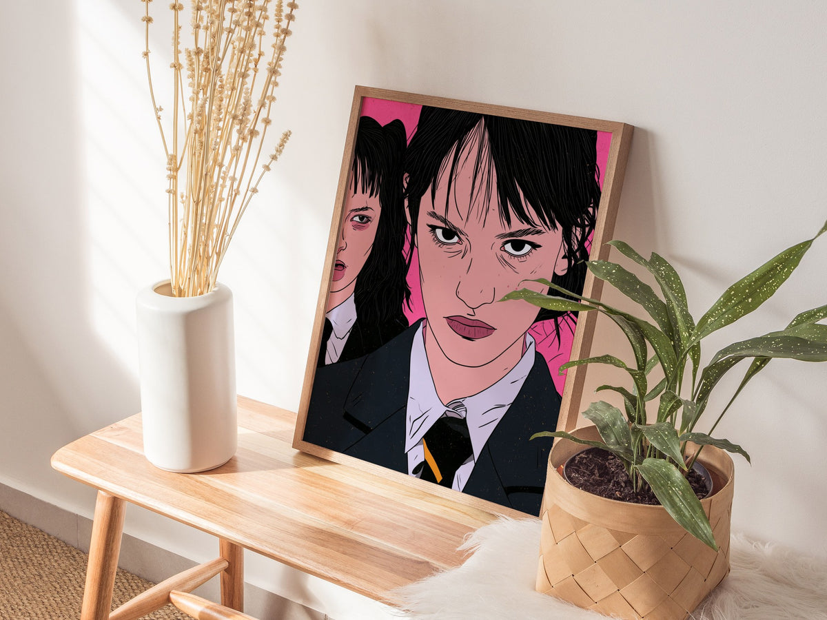 Mean Girls Stand Poster | Green and Gold Illustrative Art Print | Dark Academia Wall Art — styled in an interior