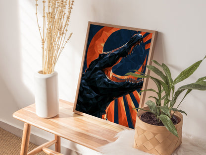 Gator Owns Crescent Poster | Orange and Navy Low Poly Art Print | Dark Fantasy Wall Art — styled in an interior
