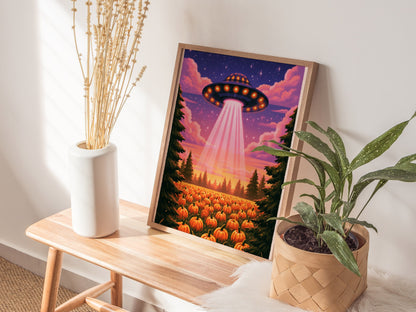 Gourd Harvest Poster | Orange and Purple Illustrative Art Print | Sci-Fi Wall Art — styled in an interior