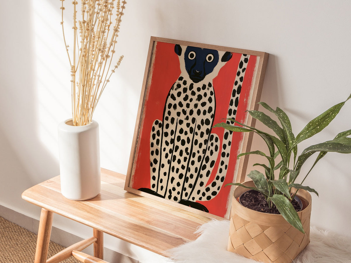 spotted-lemur Poster | Black and Ochre Screen Print Art Print | Kids Room Wall Art — styled in an interior