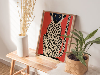 spotted-lemur Poster | Black and Ochre Screen Print Art Print | Kids Room Wall Art — styled in an interior