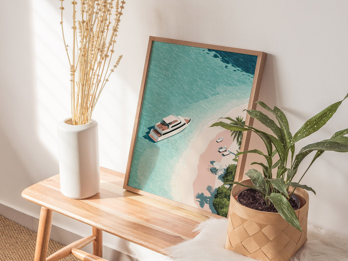 Luxury Yacht Poster | Liminal Art Print — styled in an interior